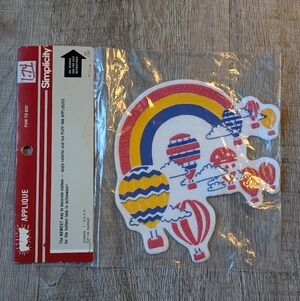 Vintage 80's Hot Air Balloon & Rainbow Iron On Patch Applique NWT